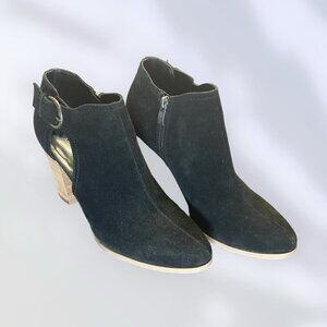 Franco Fortini Lady Ellia Black Suede Ankle Boots/ Bootie Size 9.5